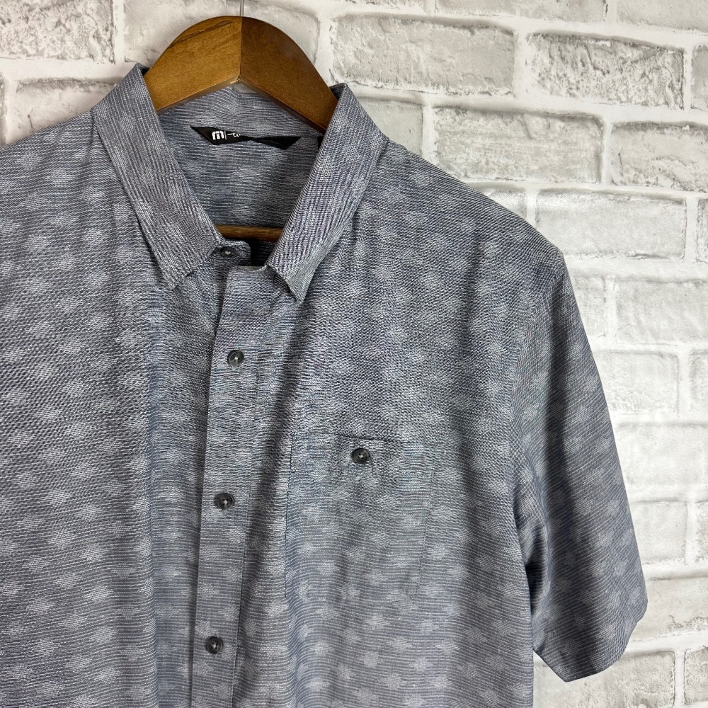 Travis Mathew Light Gray Argyle AOP Cotton Casual Button up Shirt Mens LARGE